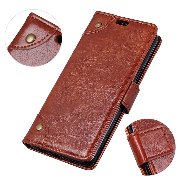 Nappa Texture Wallet Stand Leather Shell for Sony Xperia 1 - Brown-6