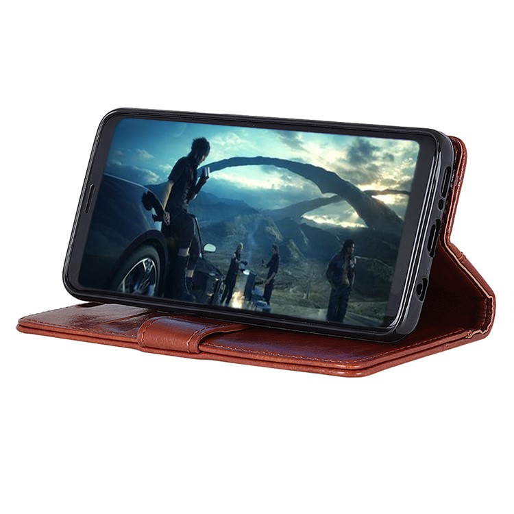 Nappa Texture Wallet Stand Leather Shell for Sony Xperia 1 - Brown-9
