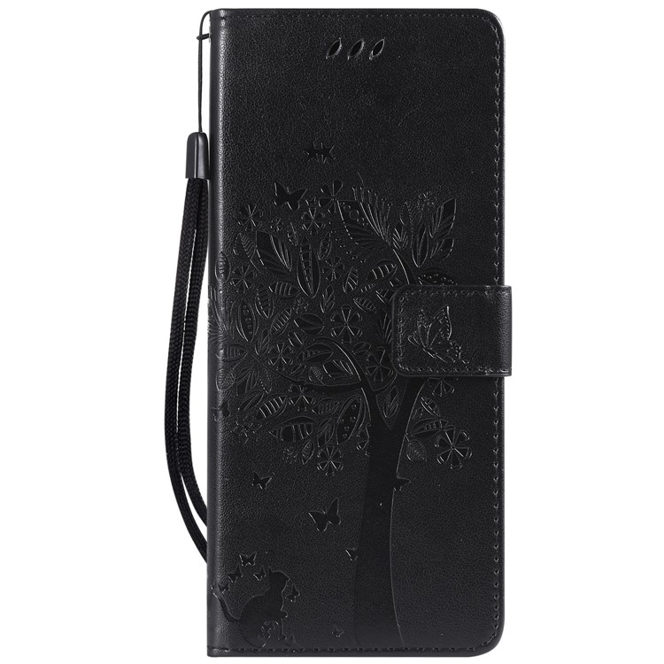 Imprint Cat and Tree PU Leather Flip Case for Sony Xperia 1 - Black-2