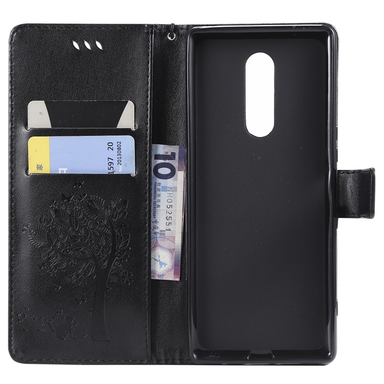 Imprint Cat and Tree PU Leather Flip Case for Sony Xperia 1 - Black-4