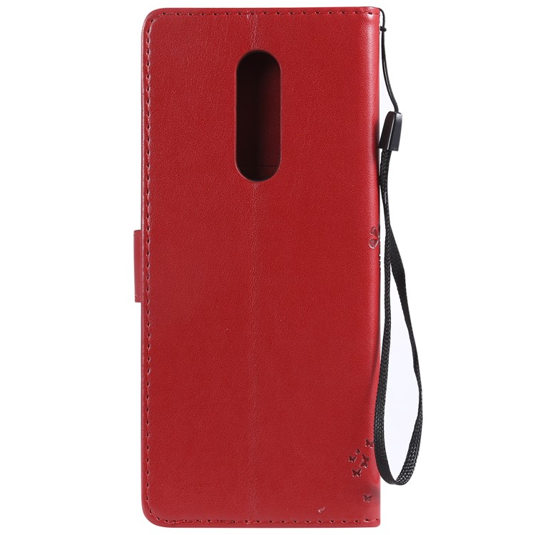 Imprint Cat and Tree PU Leather Flip Cover for Sony Xperia 1 - Red-3