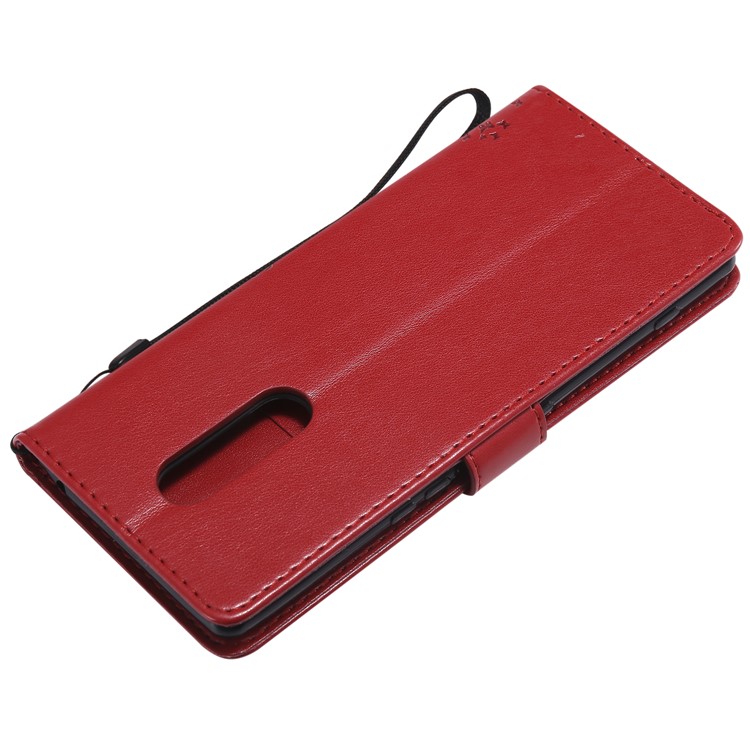 Imprint Cat and Tree PU Leather Flip Cover for Sony Xperia 1 - Red-6