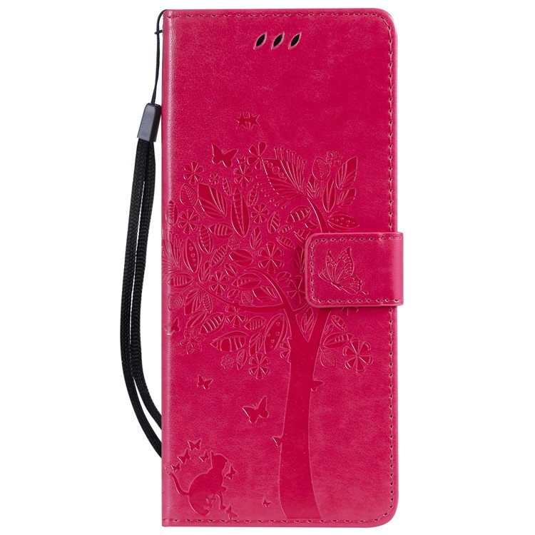 Imprint Cat and Tree PU Leather Phone Casing for Sony Xperia 1 - Rose-2