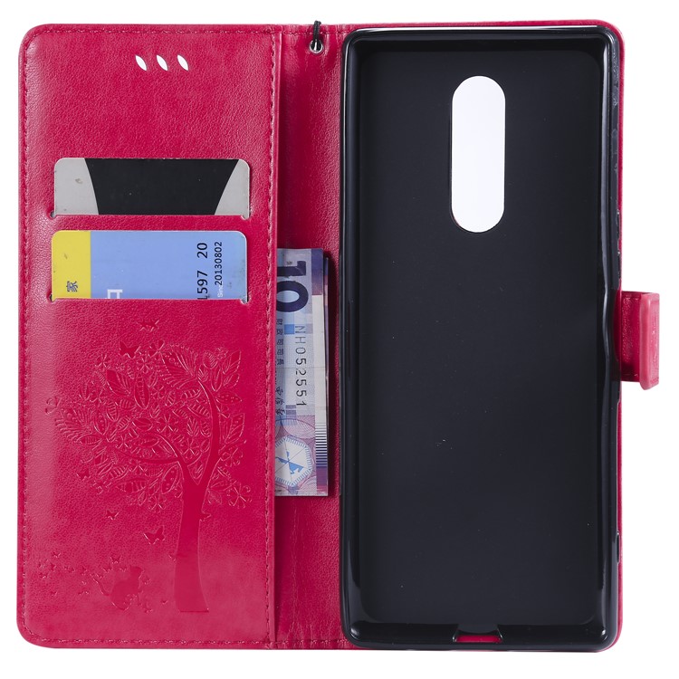 Imprint Cat and Tree PU Leather Phone Casing for Sony Xperia 1 - Rose-4