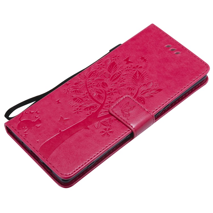 Imprint Cat and Tree PU Leather Phone Casing for Sony Xperia 1 - Rose-5