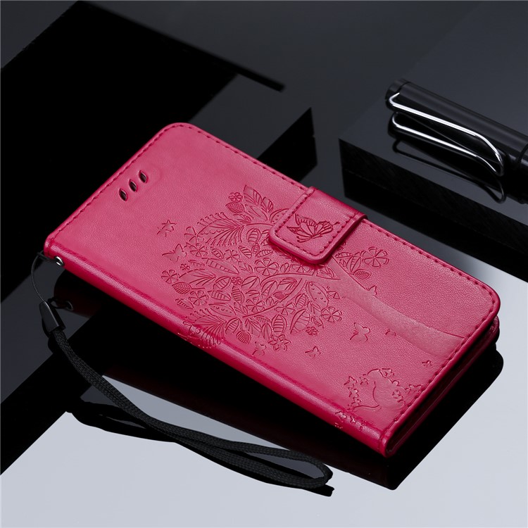 Imprint Cat and Tree PU Leather Phone Casing for Sony Xperia 1 - Rose-8