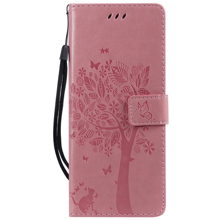 Imprint Cat and Tree PU Leather Mobile Cover for Sony Xperia 1 - Pink-2