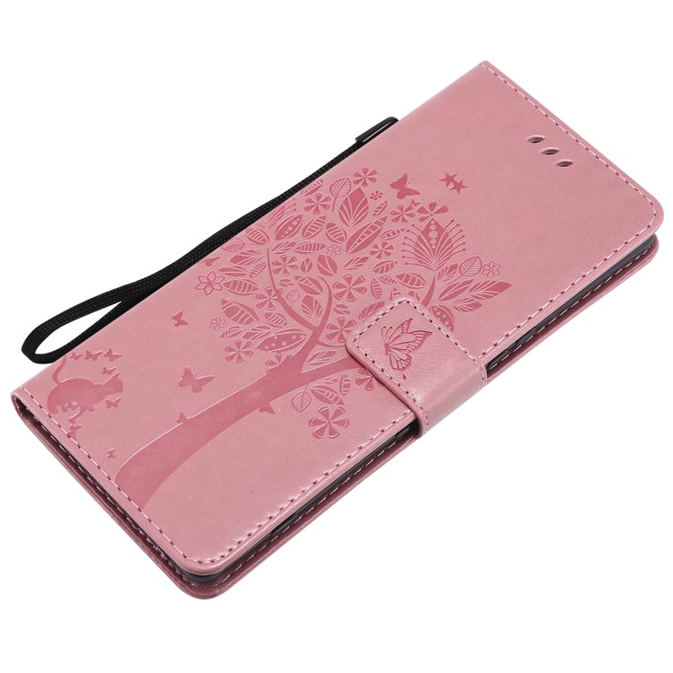 Imprint Cat and Tree PU Leather Mobile Cover for Sony Xperia 1 - Pink-5