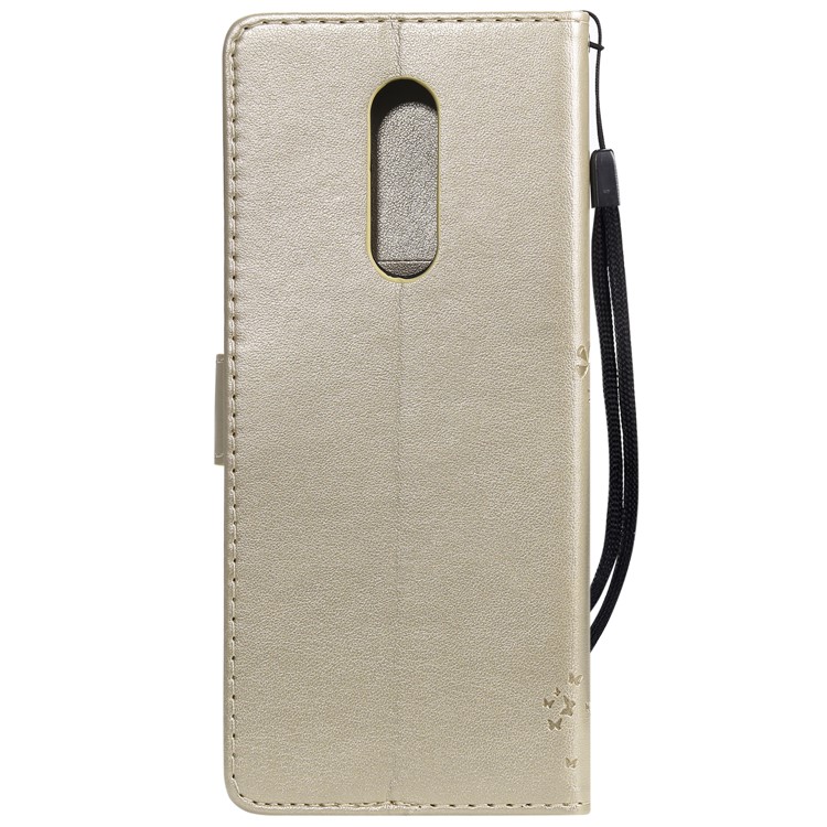 Imprint Cat and Tree PU Leather Protective Shell for Sony Xperia 1 - Gold-3