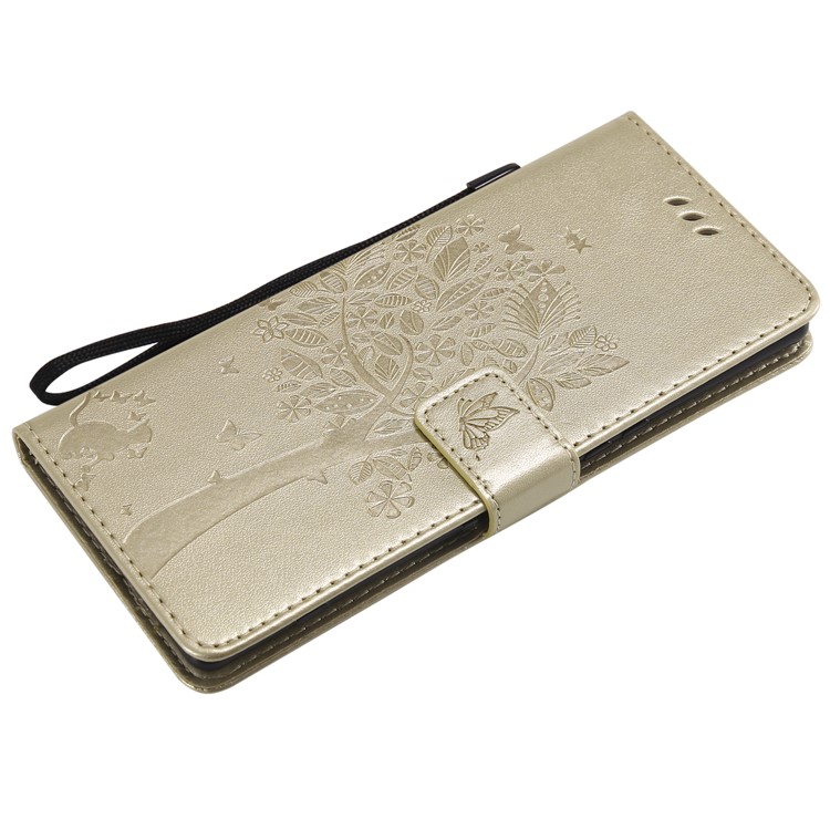 Imprint Cat and Tree PU Leather Protective Shell for Sony Xperia 1 - Gold-5