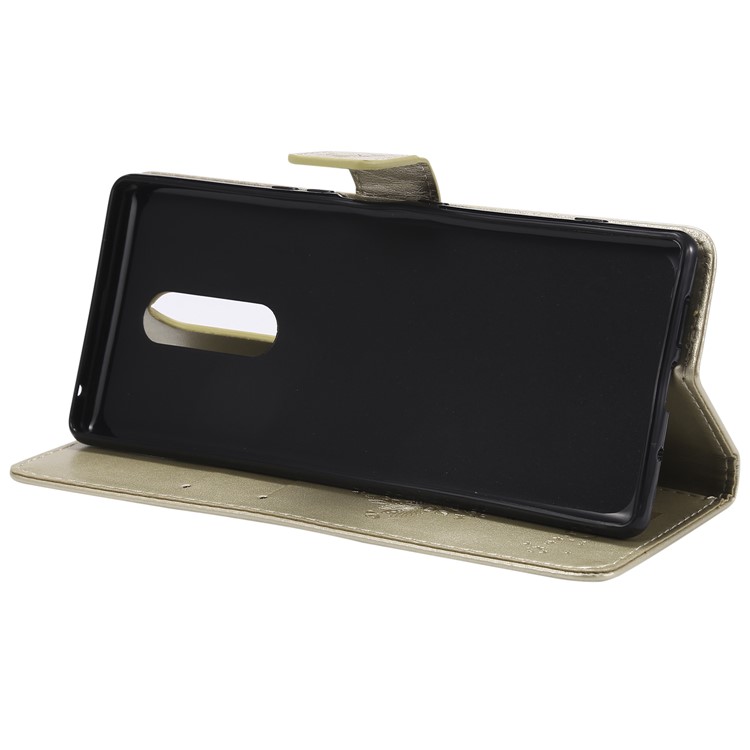 Imprint Cat and Tree PU Leather Protective Shell for Sony Xperia 1 - Gold-8