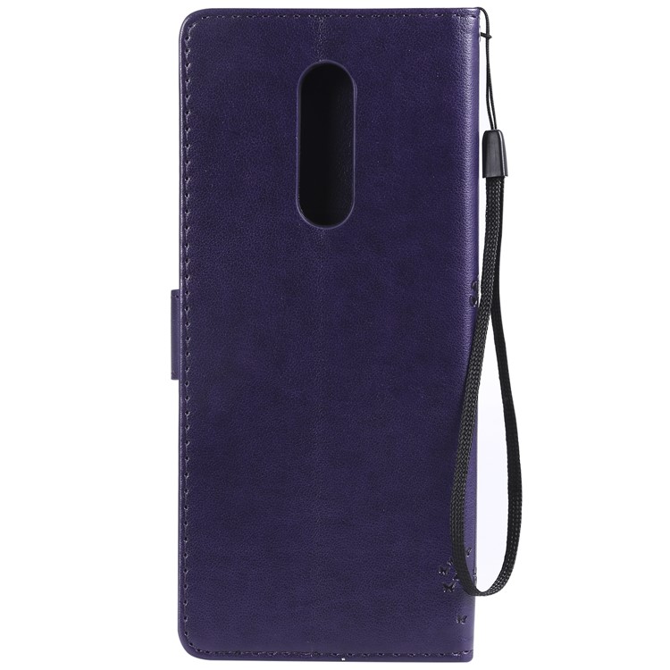 Imprint Cat and Tree PU Leather Protection Cover for Sony Xperia 1 - Deep Purple-3