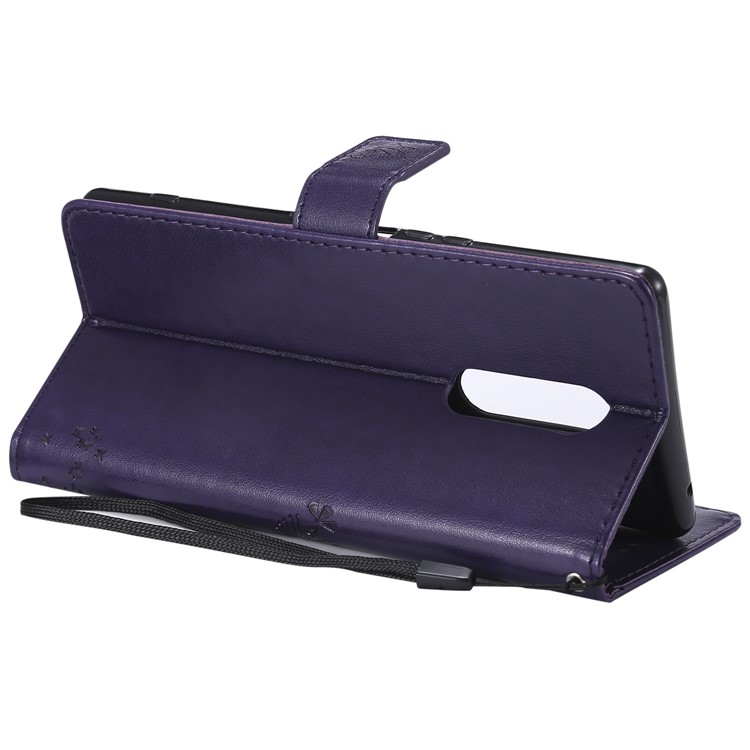 Imprint Cat and Tree PU Leather Protection Cover for Sony Xperia 1 - Deep Purple-7