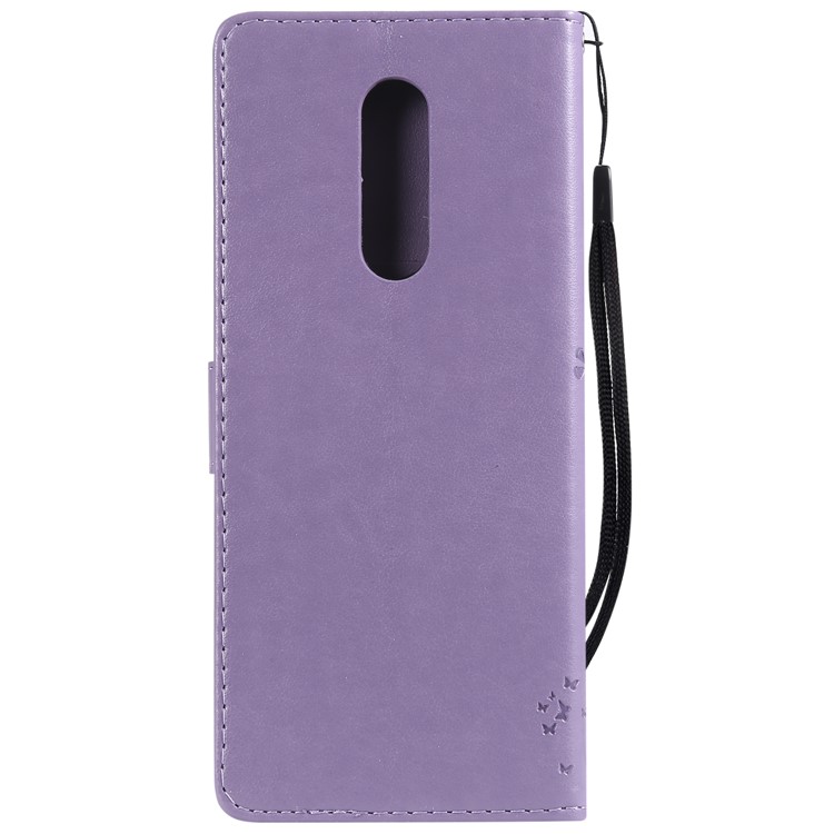 Imprint Cat and Tree PU Leather Protection Case for Sony Xperia 1 - Light Purple-3