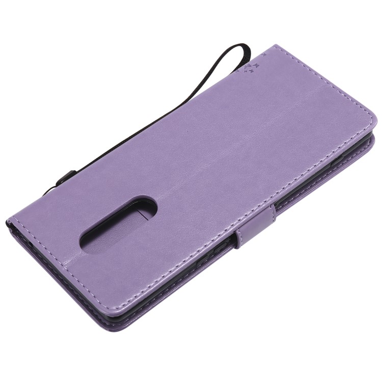 Imprint Cat and Tree PU Leather Protection Case for Sony Xperia 1 - Light Purple-6