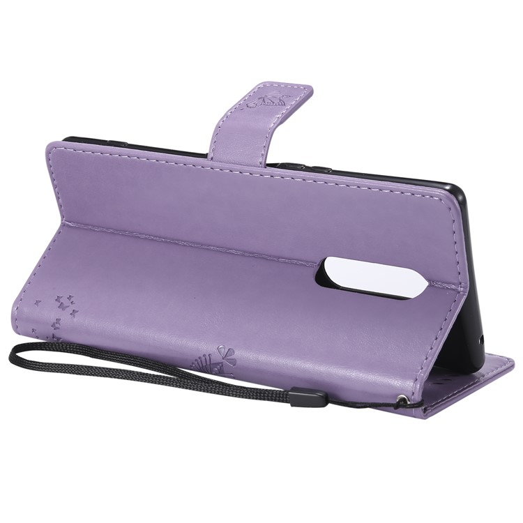 Imprint Cat and Tree PU Leather Protection Case for Sony Xperia 1 - Light Purple-7