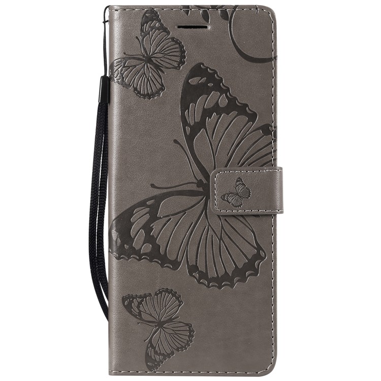 For Sony Xperia 1 Imprint Butterflies Leather Wallet Case with Strap - Grey-2