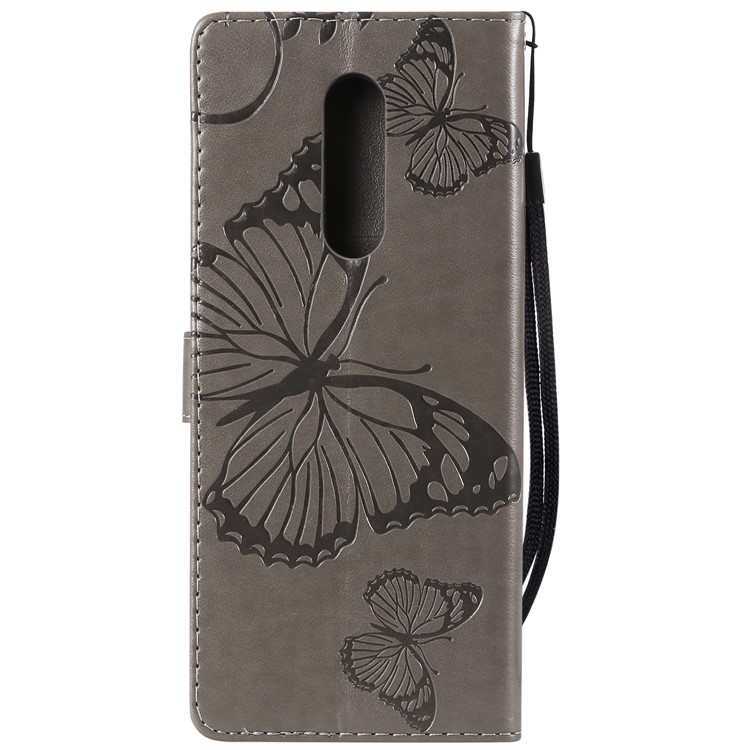 For Sony Xperia 1 Imprint Butterflies Leather Wallet Case with Strap - Grey-3