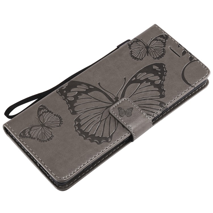 For Sony Xperia 1 Imprint Butterflies Leather Wallet Case with Strap - Grey-5