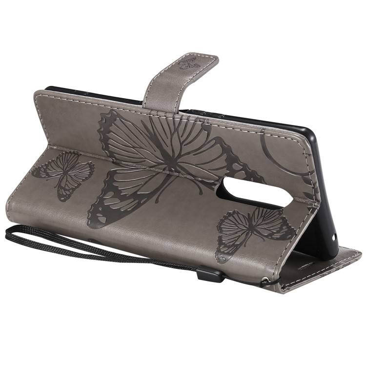 For Sony Xperia 1 Imprint Butterflies Leather Wallet Case with Strap - Grey-7