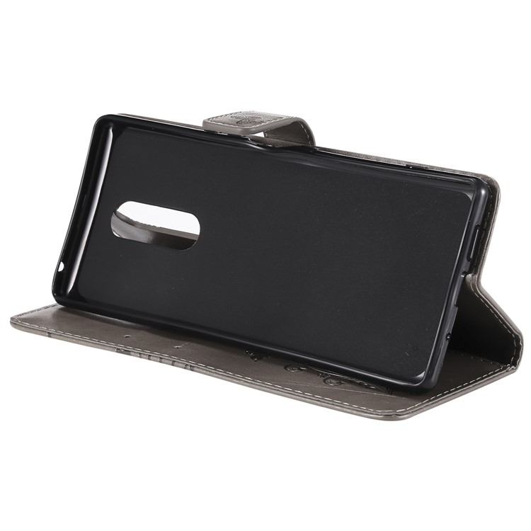 For Sony Xperia 1 Imprint Butterflies Leather Wallet Case with Strap - Grey-8