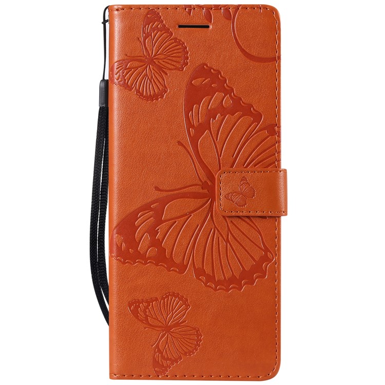 For Sony Xperia 1 Imprint Butterflies Leather Stand Flip Casing with Strap - Orange-2