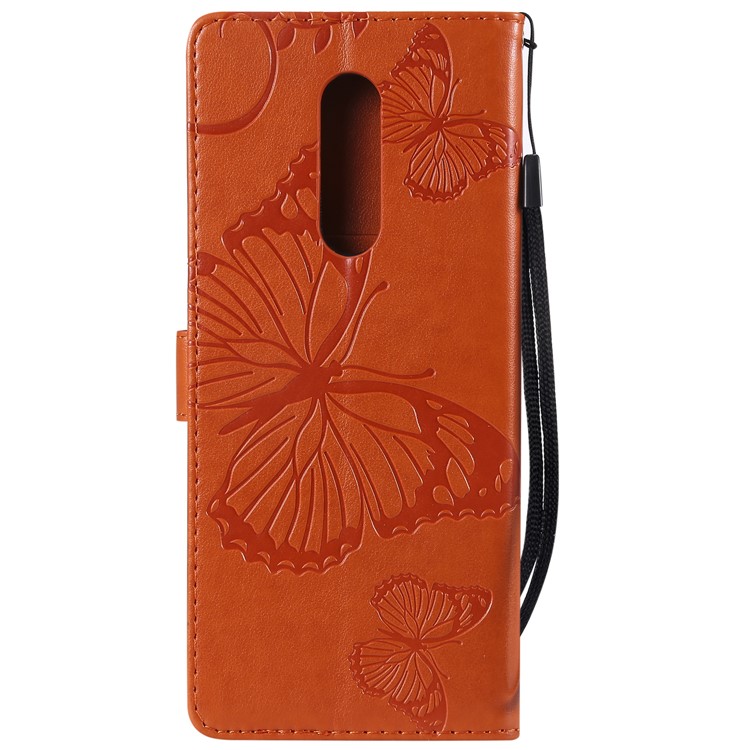 For Sony Xperia 1 Imprint Butterflies Leather Stand Flip Casing with Strap - Orange-3