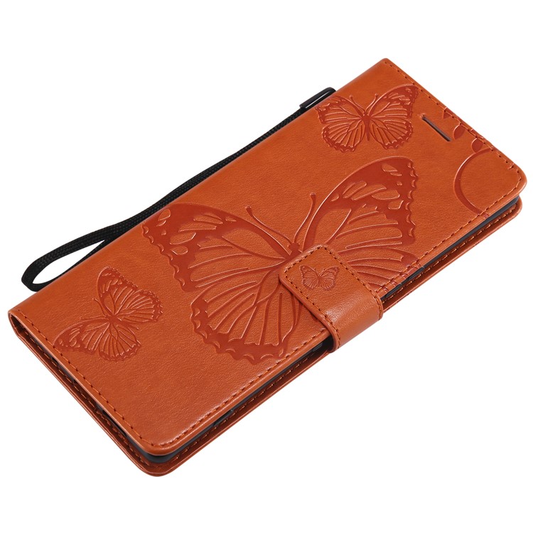 For Sony Xperia 1 Imprint Butterflies Leather Stand Flip Casing with Strap - Orange-5