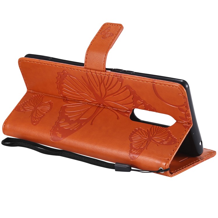 For Sony Xperia 1 Imprint Butterflies Leather Stand Flip Casing with Strap - Orange-7