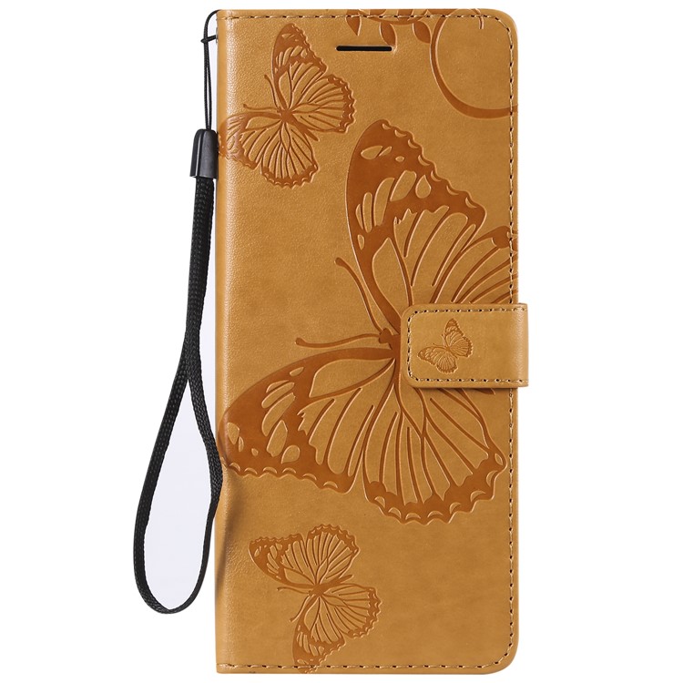 For Sony Xperia 1 Imprint Butterflies Leather Wallet Mobile Cover with Strap - Yellow-2