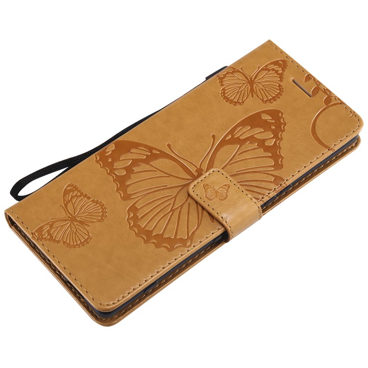 For Sony Xperia 1 Imprint Butterflies Leather Wallet Mobile Cover with Strap - Yellow-5