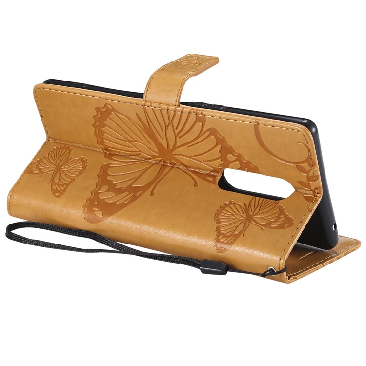 For Sony Xperia 1 Imprint Butterflies Leather Wallet Mobile Cover with Strap - Yellow-7
