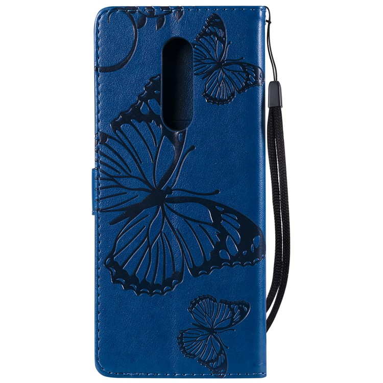For Sony Xperia 1 Imprint Butterflies Leather Stand Mobile Shell with Strap - Blue-2