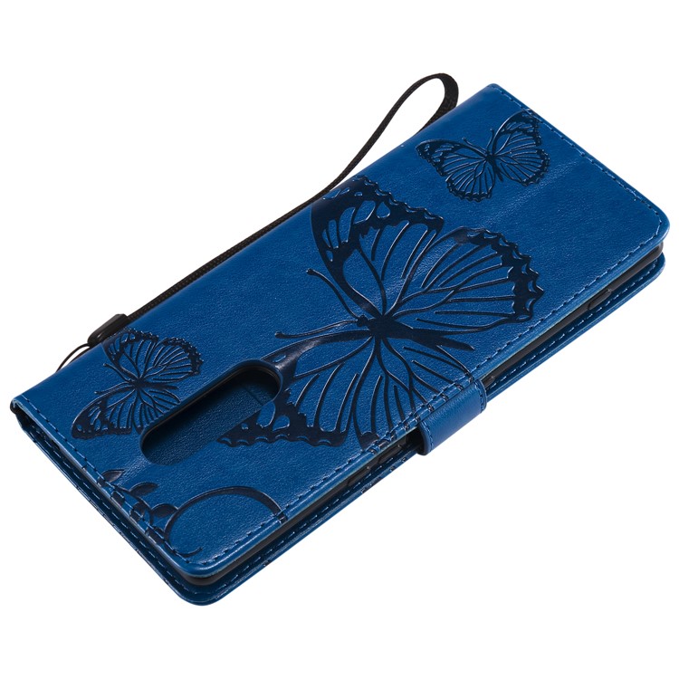 For Sony Xperia 1 Imprint Butterflies Leather Stand Mobile Shell with Strap - Blue-6