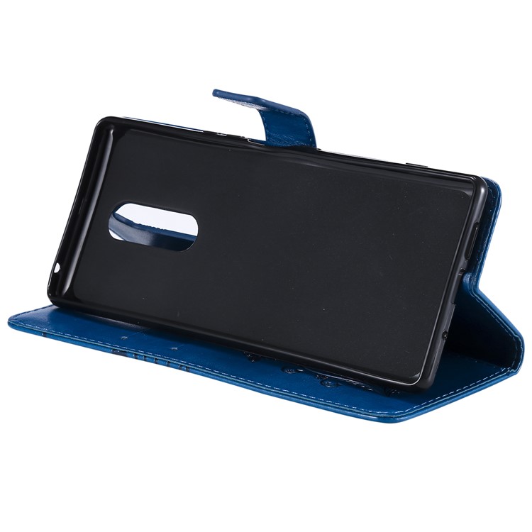 For Sony Xperia 1 Imprint Butterflies Leather Stand Mobile Shell with Strap - Blue-8