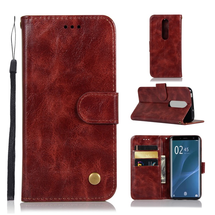 Premium Vintage PU Leather Protector Cover with Strap for Sony Xperia 1 - Wine Red-1