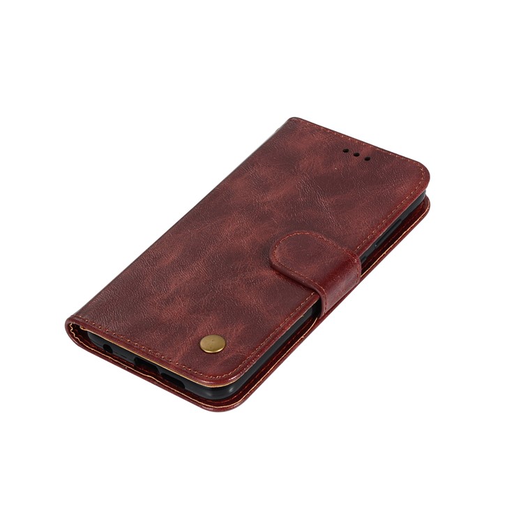 Premium Vintage PU Leather Protector Cover with Strap for Sony Xperia 1 - Wine Red-7