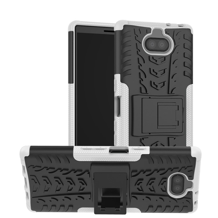 Cool Tyre PC + TPU Combo Cover with Kickstand for Sony Xperia 10 Plus - White-1