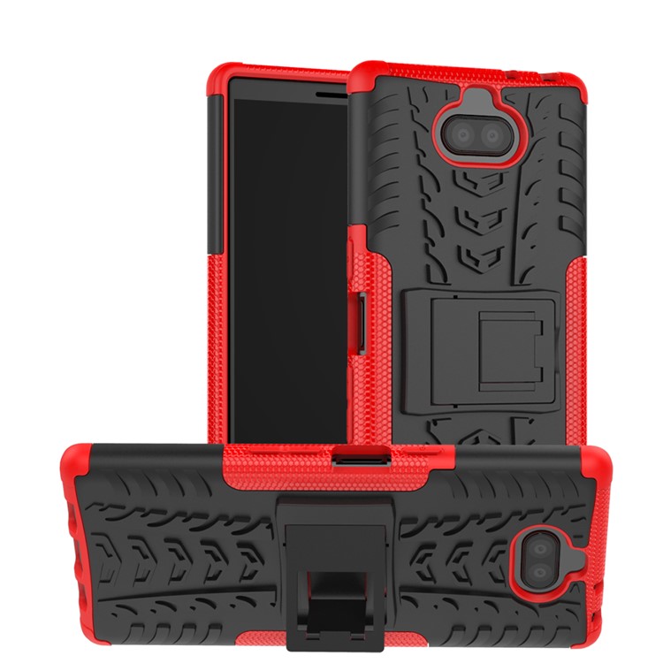 Cool Tyre PC + TPU Combo Shell with Kickstand for Sony Xperia 10 Plus - Red-1