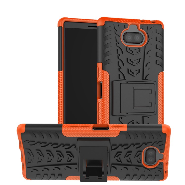 Cool Tyre PC + TPU Combo Mobile Phone Case with Kickstand for Sony Xperia 10 Plus - Orange-1