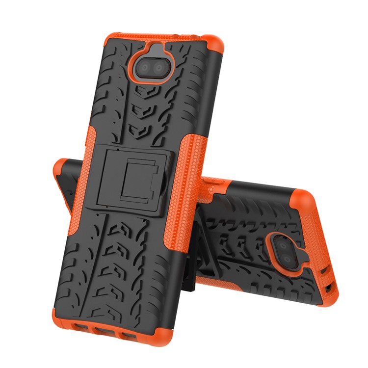 Cool Tyre PC + TPU Combo Mobile Phone Case with Kickstand for Sony Xperia 10 Plus - Orange-2
