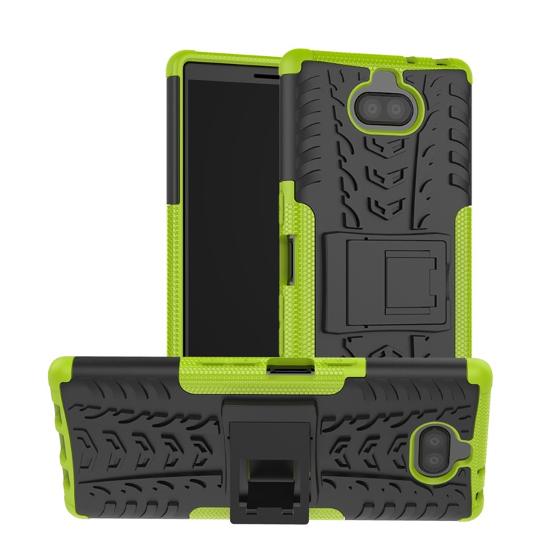 Cool Tyre PC + TPU Combo Cell Phone Case with Kickstand for Sony Xperia 10 Plus - Green-1