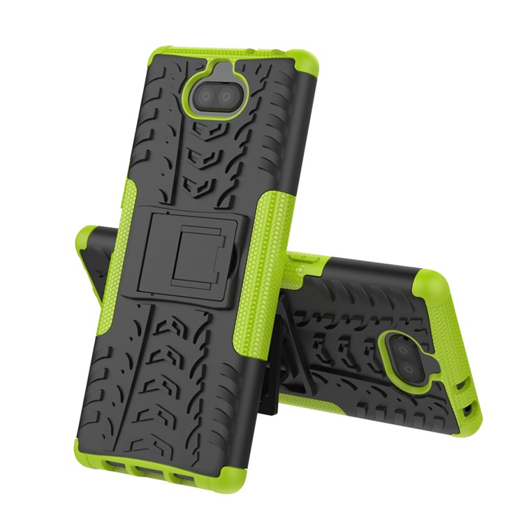 Cool Tyre PC + TPU Combo Cell Phone Case with Kickstand for Sony Xperia 10 Plus - Green-2