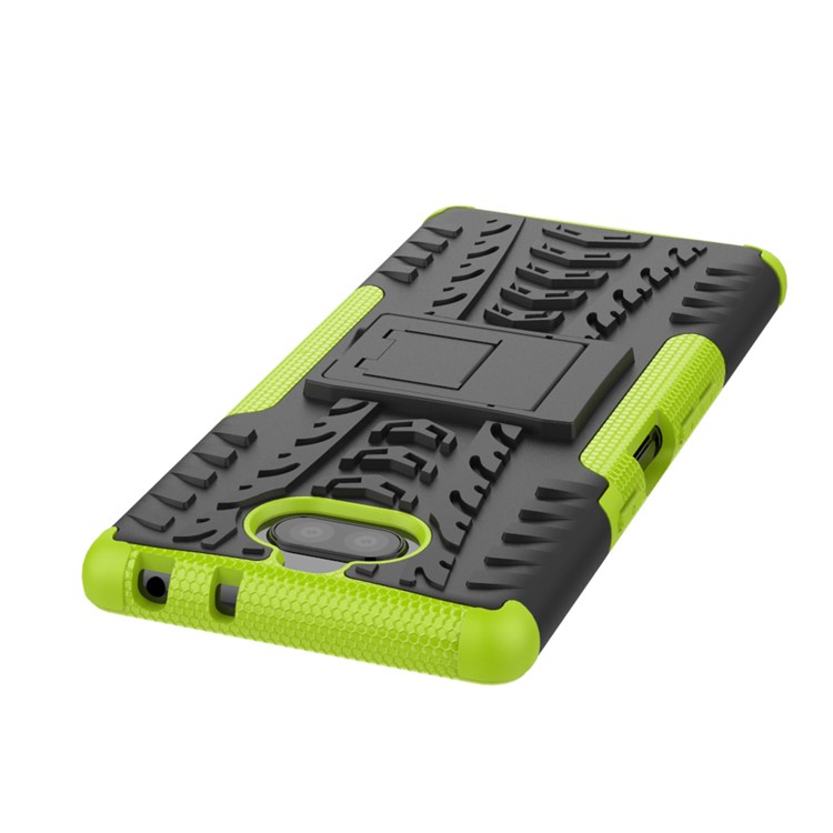 Cool Tyre PC + TPU Combo Cell Phone Case with Kickstand for Sony Xperia 10 Plus - Green-7