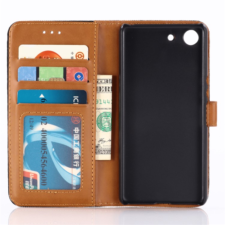 Jeans Cloth Stand Leather Protective Case for Sony Xperia XZ4 Compact - Black-3