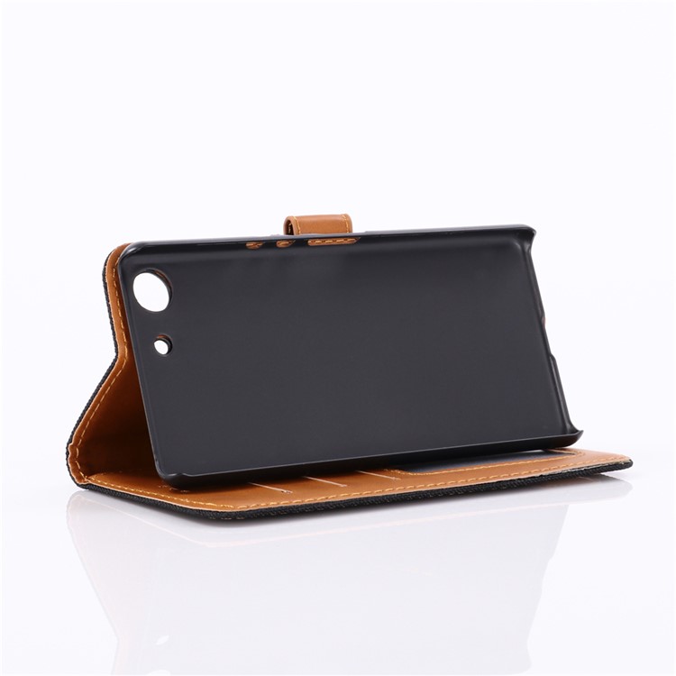 Jeans Cloth Stand Leather Protective Case for Sony Xperia XZ4 Compact - Black-5