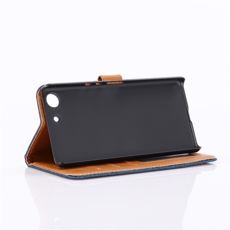 Jeans Cloth Magnetic Leather Mobile Shell for Sony Xperia XZ4 Compact - Dark Blue-4