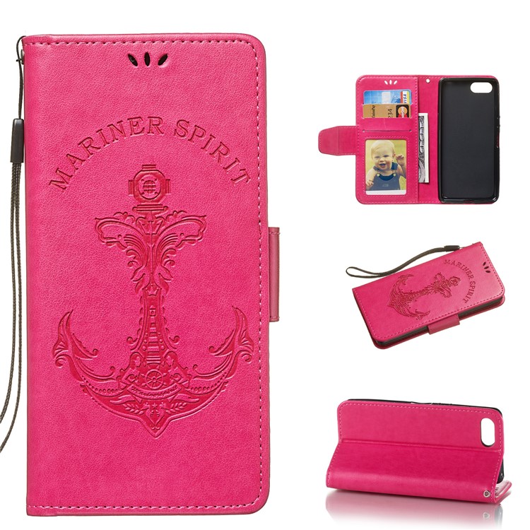 Imprint Anchor Wallet Leather Stand Case for Sony Xperia XZ4 Compact - Rose-1