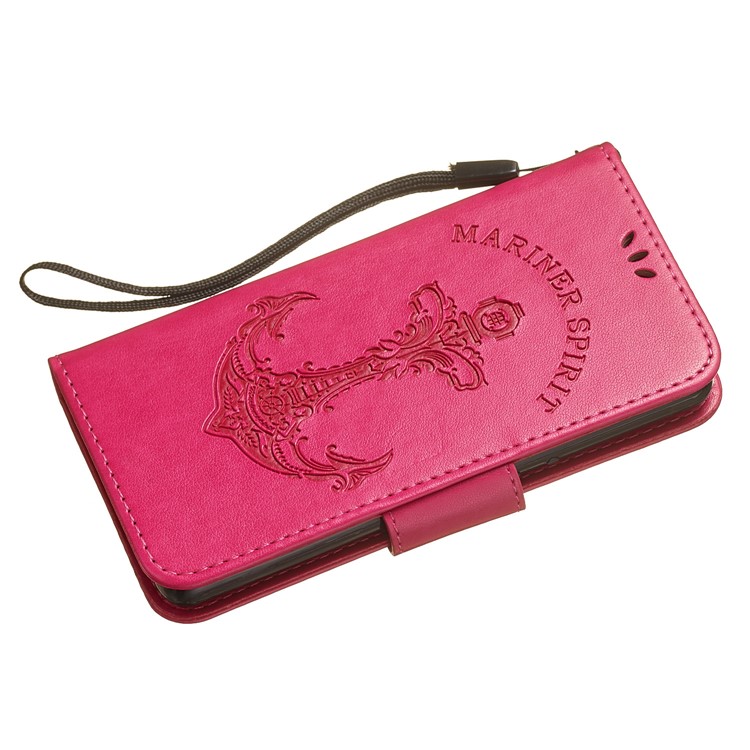 Imprint Anchor Wallet Leather Stand Case for Sony Xperia XZ4 Compact - Rose-4