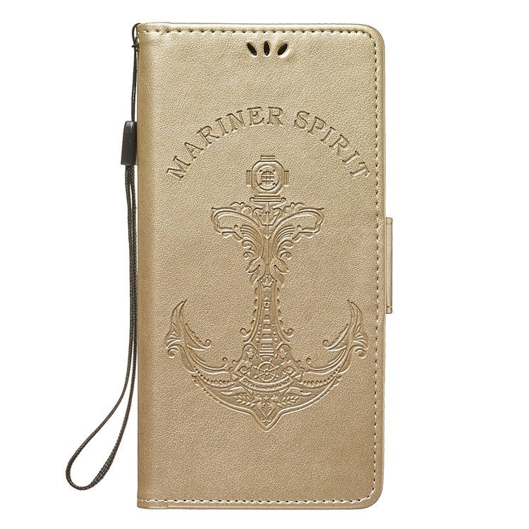 Imprint Anchor Wallet Leather Stand Case Cover for Sony Xperia XZ4 Compact - Gold-2